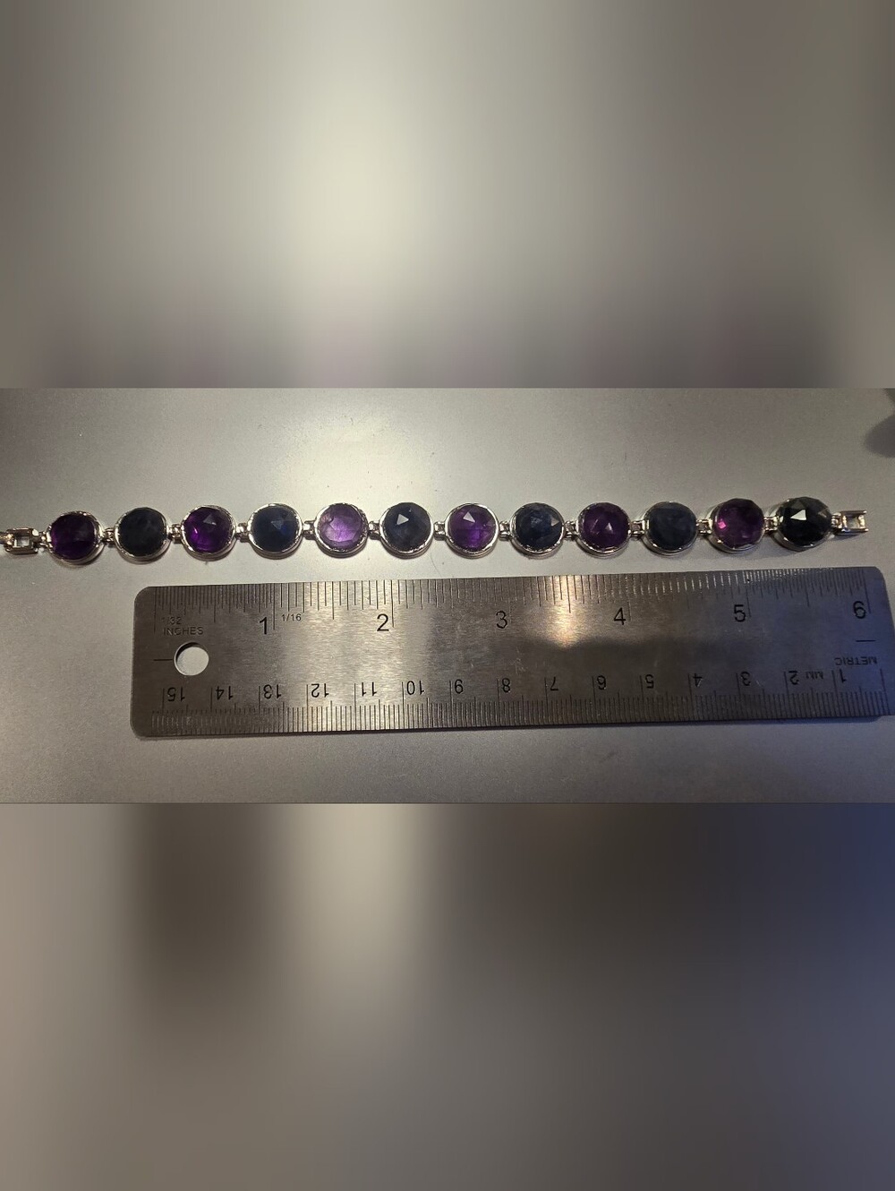 Sterling SilverTennis Bracelet-Rosecut Red/Purple Rubies & Blue Sapphires